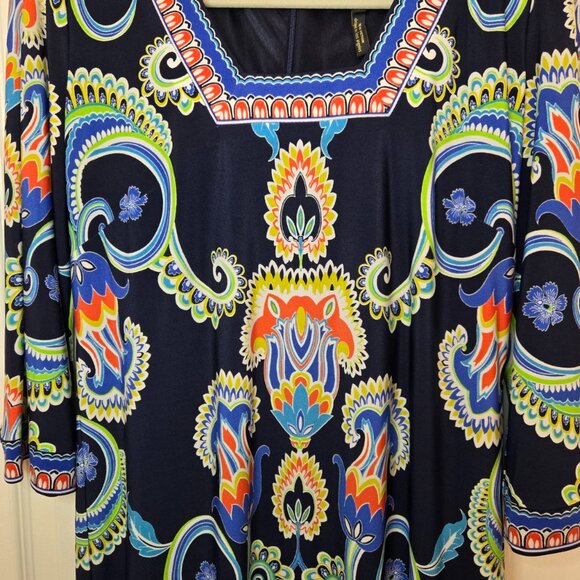 Laundry by Shelli Segal Three Quarter Sleeve Square Neck Printed Dress Size 4 - Picture 6 of 13